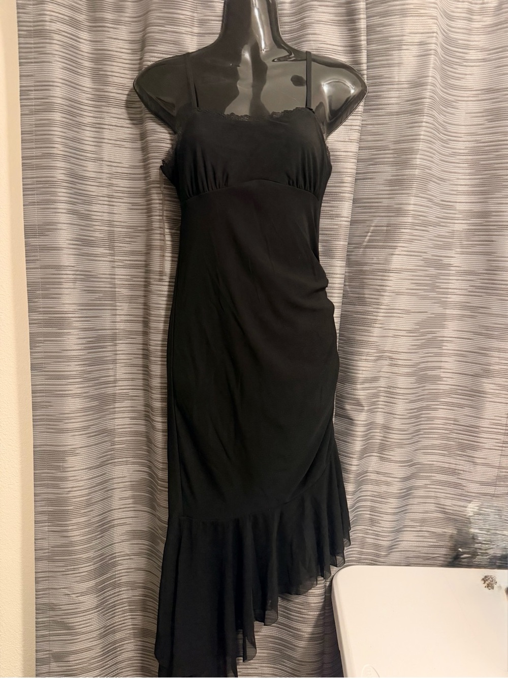 Target Black Midi Slip Dress with Asymmetric Ruffle Hem